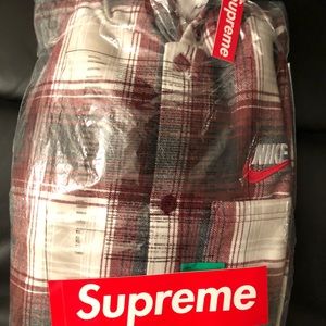 SUPREME NIKE PLAID HOODED SWEATSHIRT( BURGUNDY-XL)